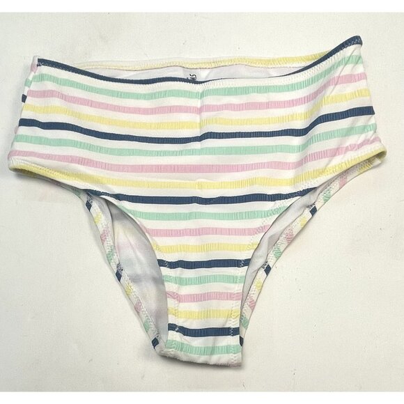 COCOFREE Womens XS Pastel Stripe Puff Sleeve Bandeau High Waist BIKINI Swimsuit - Picture 4 of 8